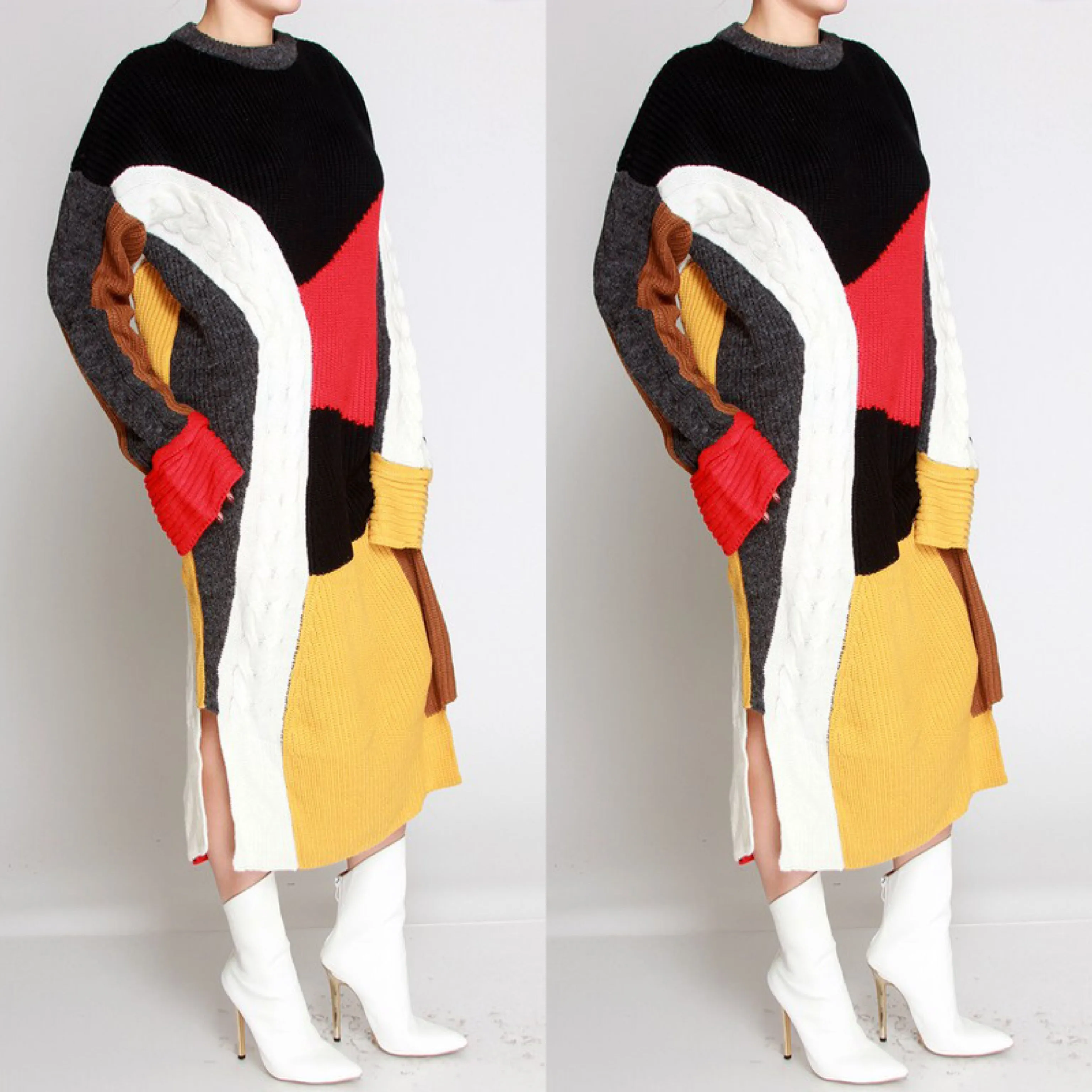 Abstract Color Block Sweater Dressing