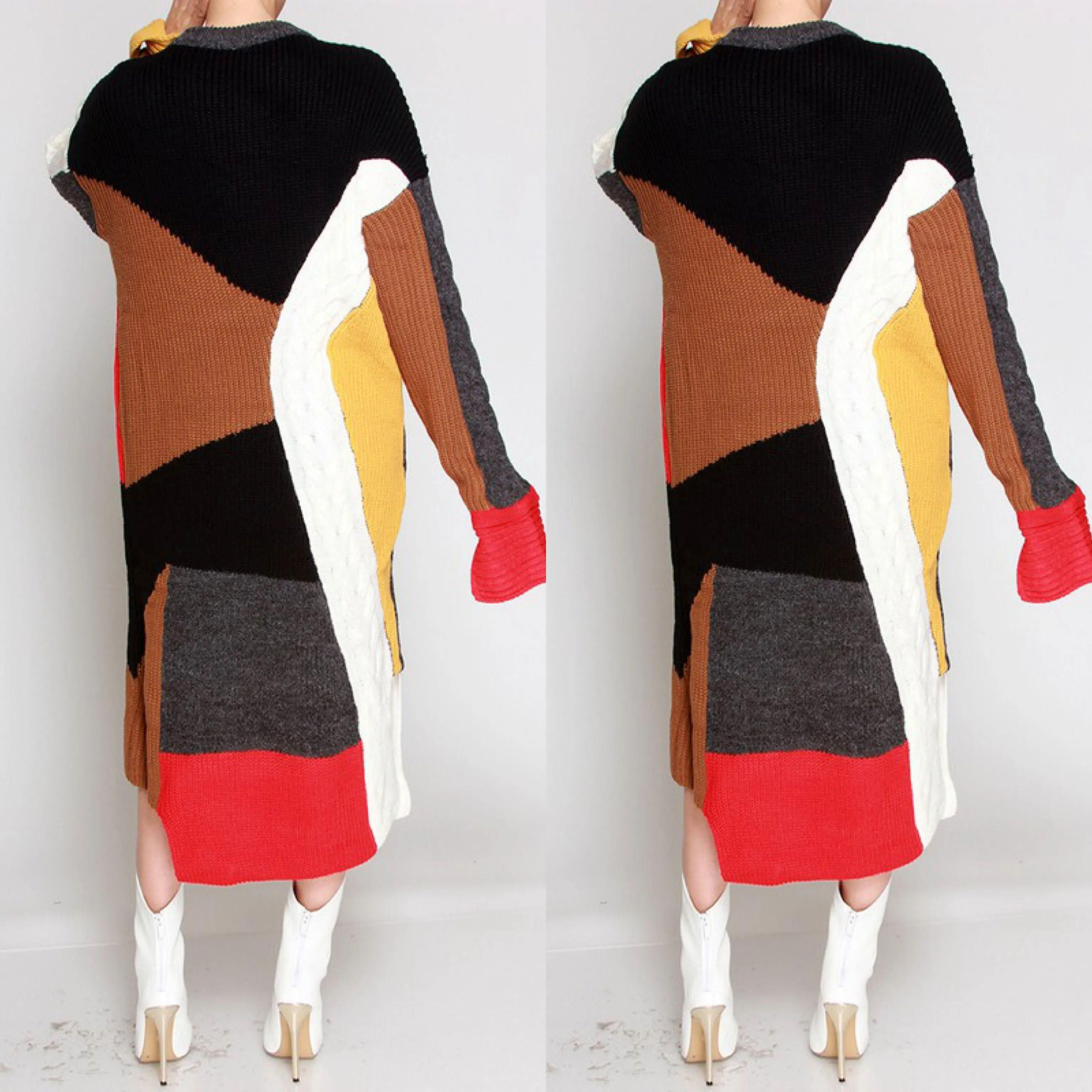 Abstract Color Block Sweater Dressing