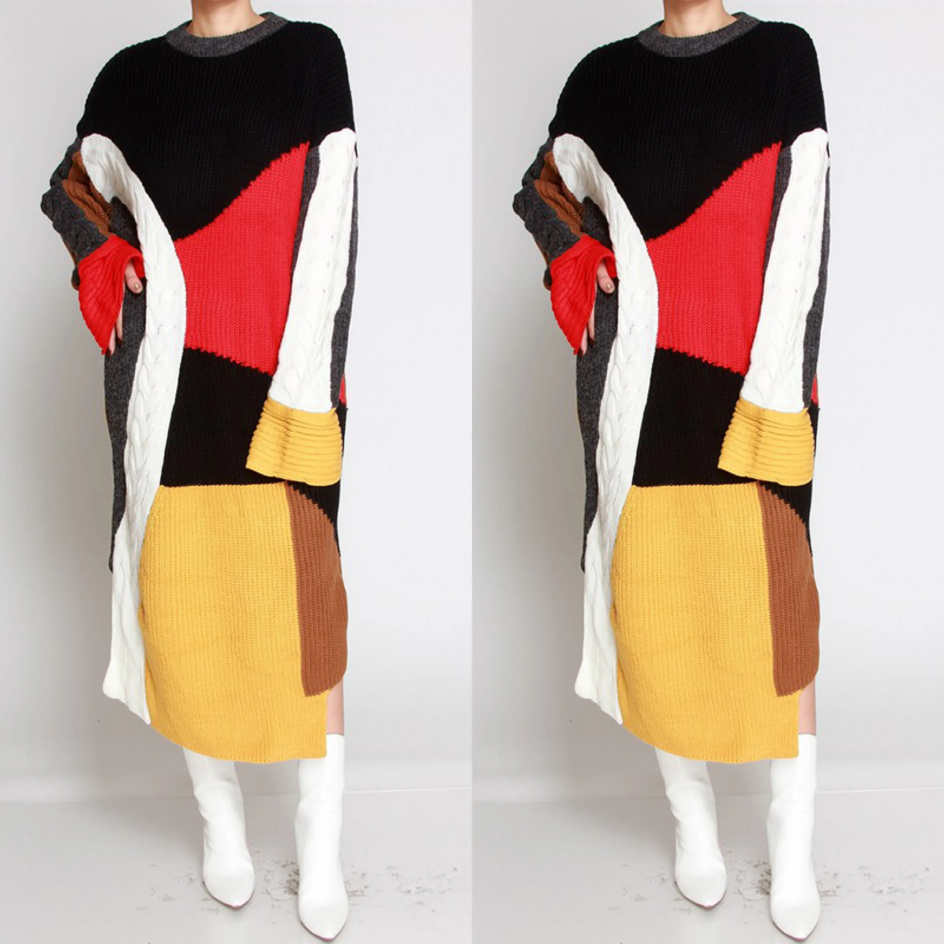 Abstract Color Block Sweater Dressing