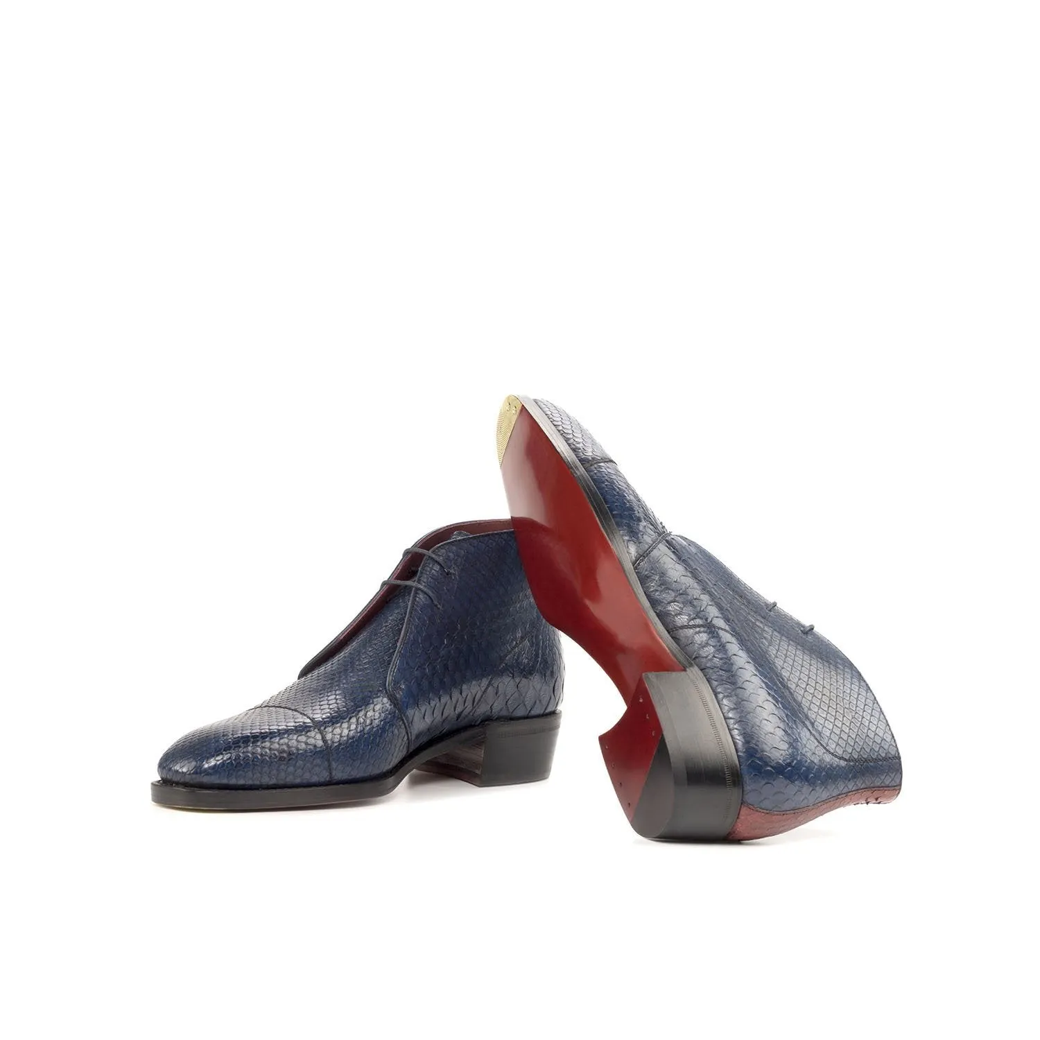Ambrogio Bespoke Custom Men's Shoes Navy & Red Exotic Snake-Skin Chukka Boots (AMB1874)