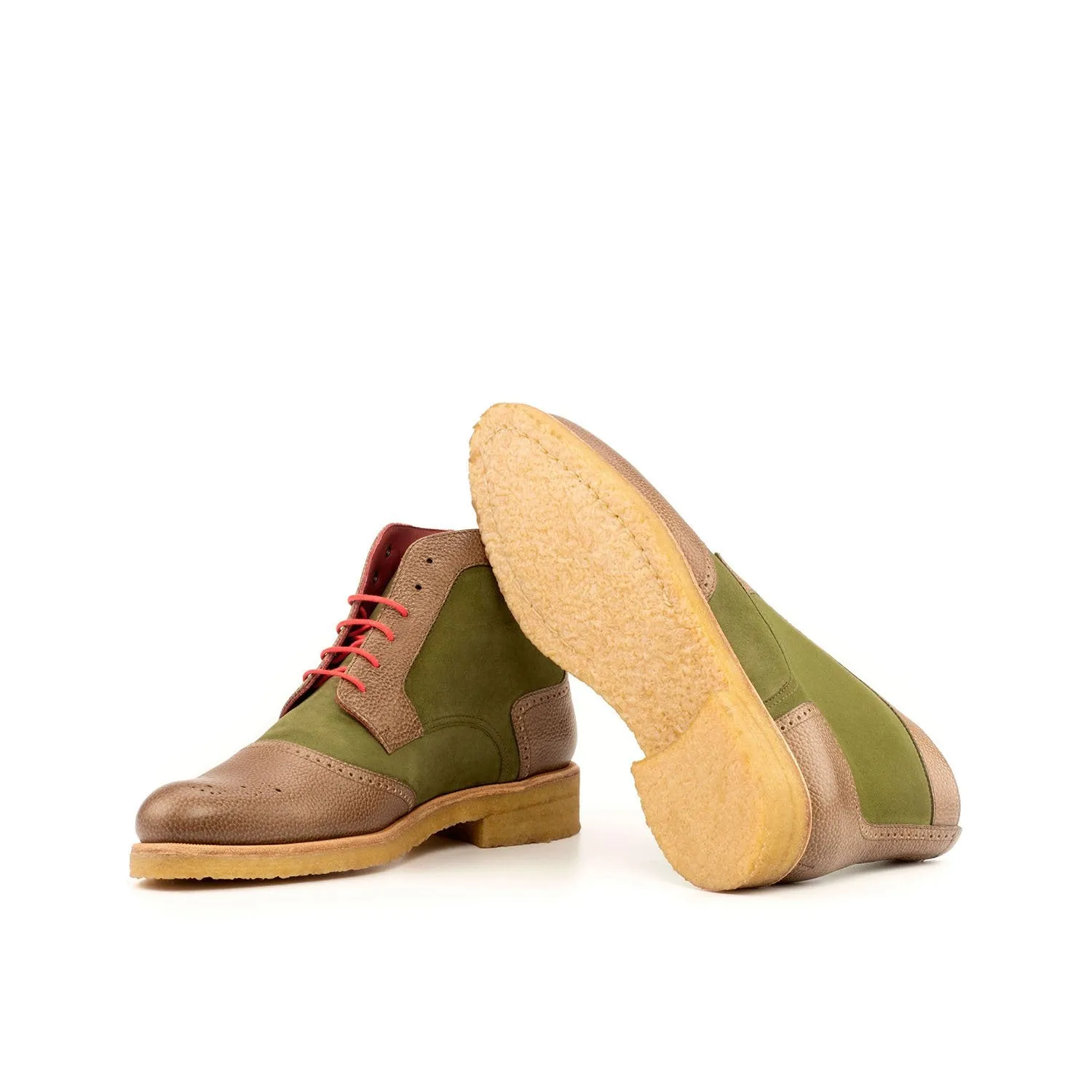 Ambrogio Bespoke Custom Women's Custom Made Shoes Green & Brown Suede / Full Grain Leather Brogue Boots (AMBW1040)