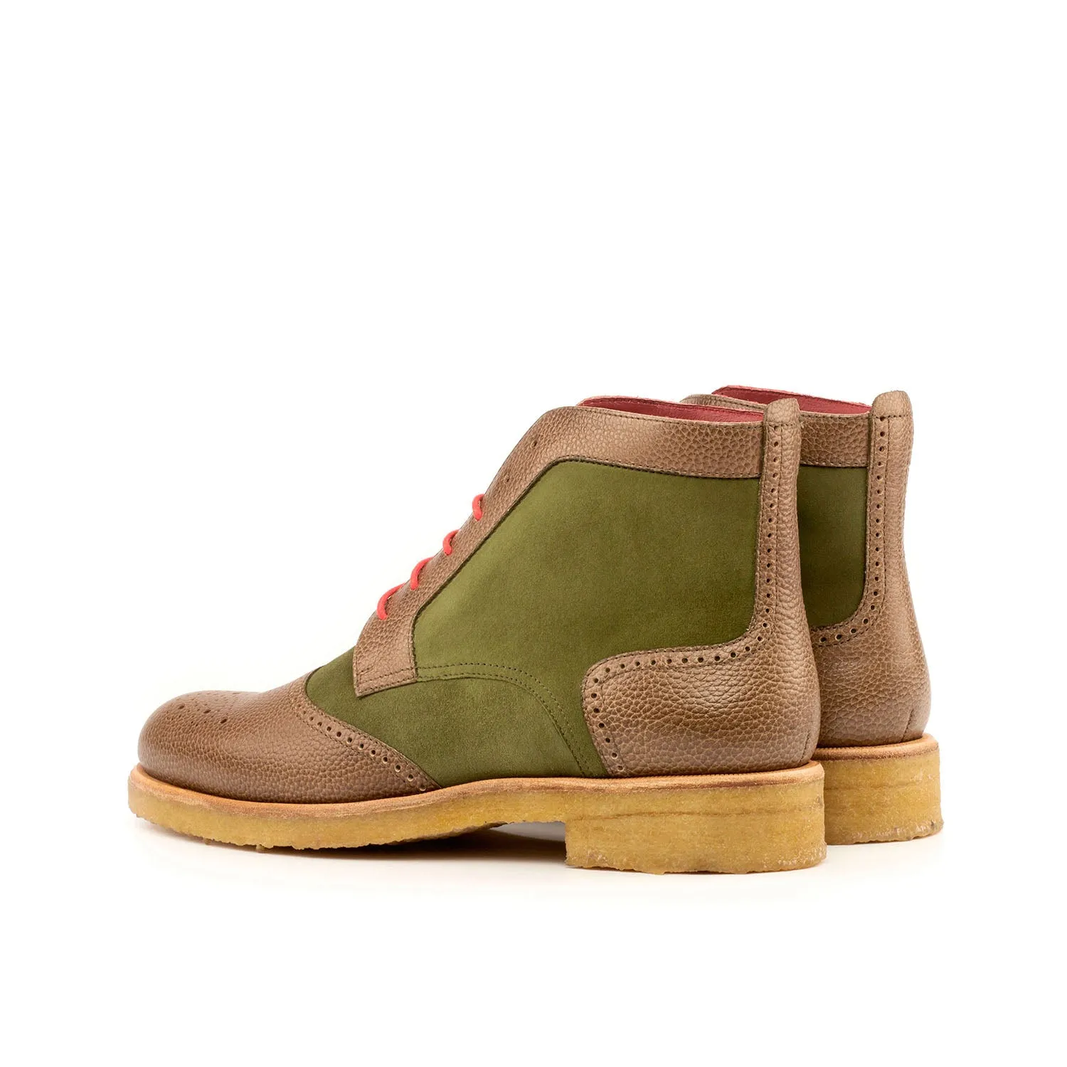 Ambrogio Bespoke Custom Women's Custom Made Shoes Green & Brown Suede / Full Grain Leather Brogue Boots (AMBW1040)