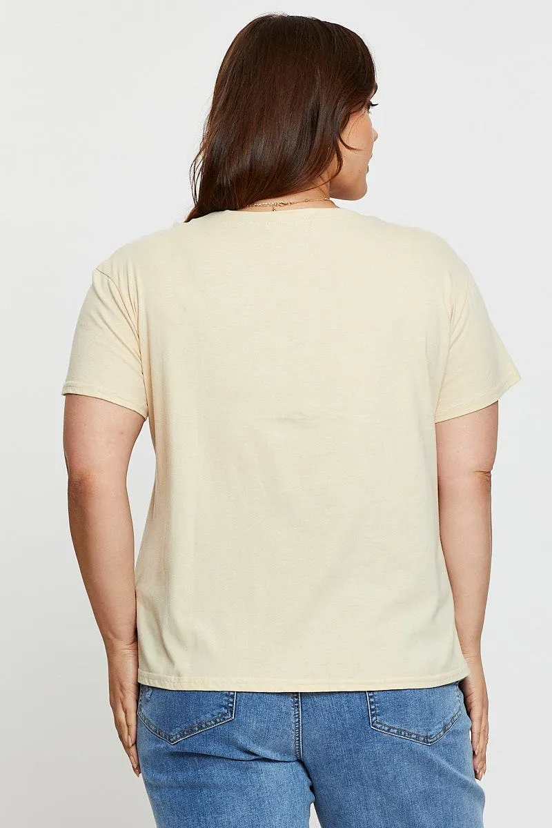 Beige Graphic T-Shirt Vintage Motors Short Sleeve Cotton