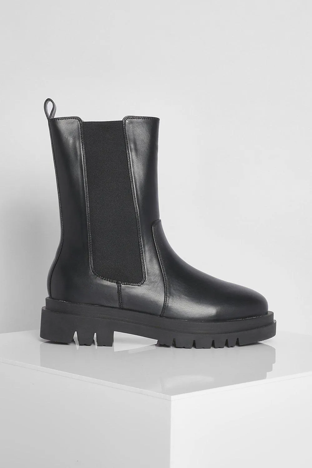 Chelsea boots with high powerful sole, wide calf Boohoo, black