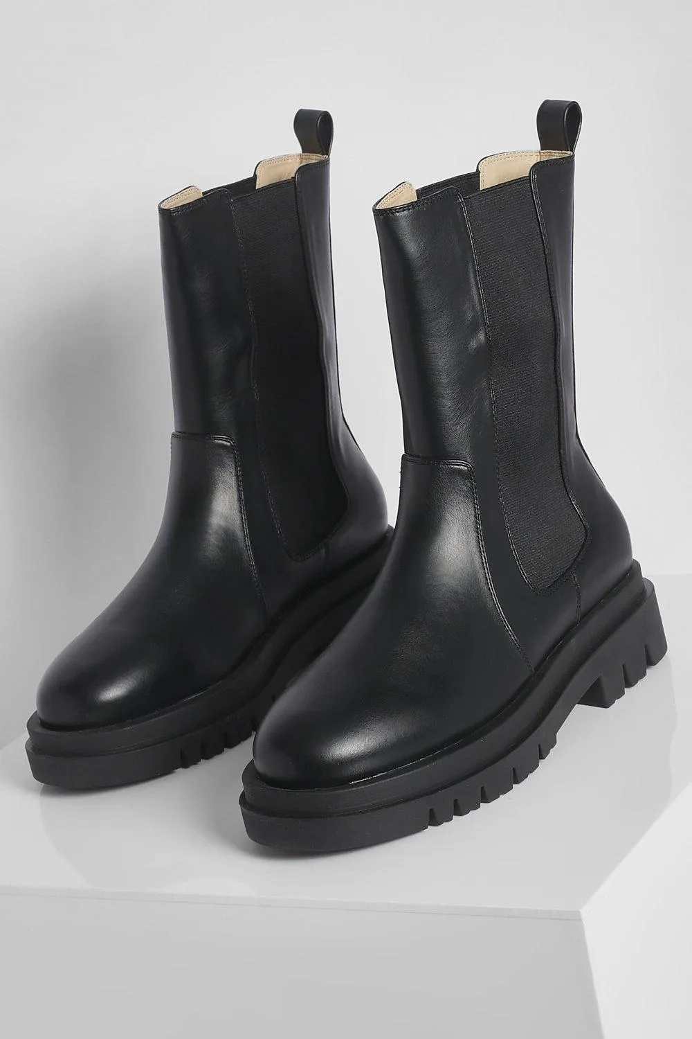 Chelsea boots with high powerful sole, wide calf Boohoo, black