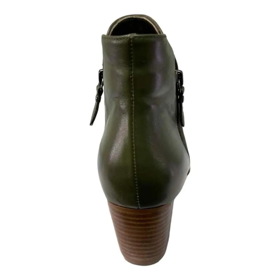 Chrissie Davis Kaki Leather Ankle Boot