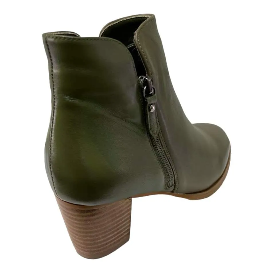 Chrissie Davis Kaki Leather Ankle Boot