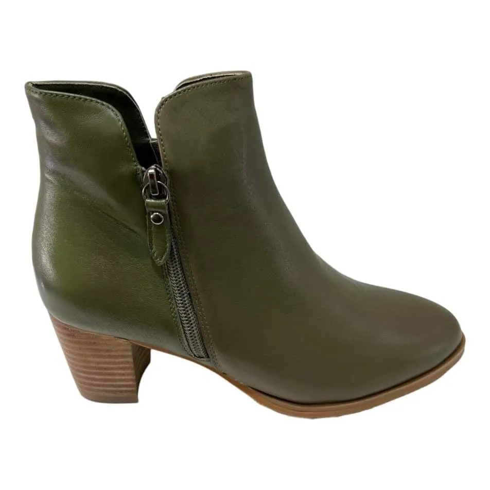 Chrissie Davis Kaki Leather Ankle Boot