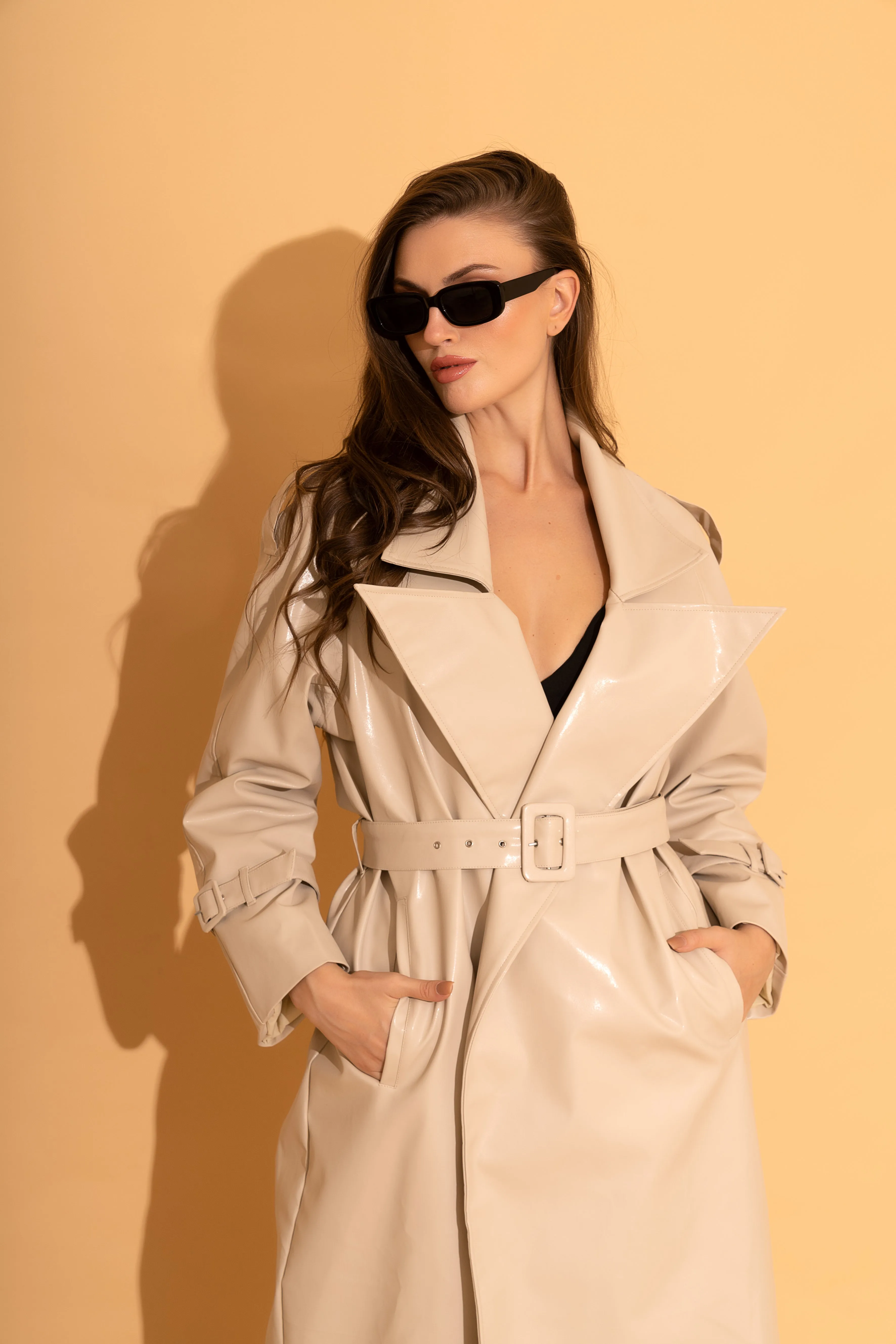 Cream Faux Leather Trench Co-ord Set