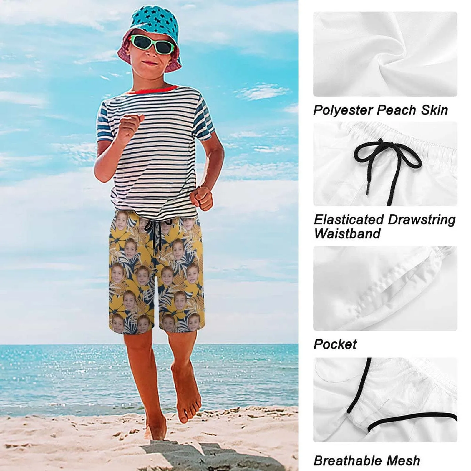 Custom Face Yellow Leaves Teen Beach Shorts