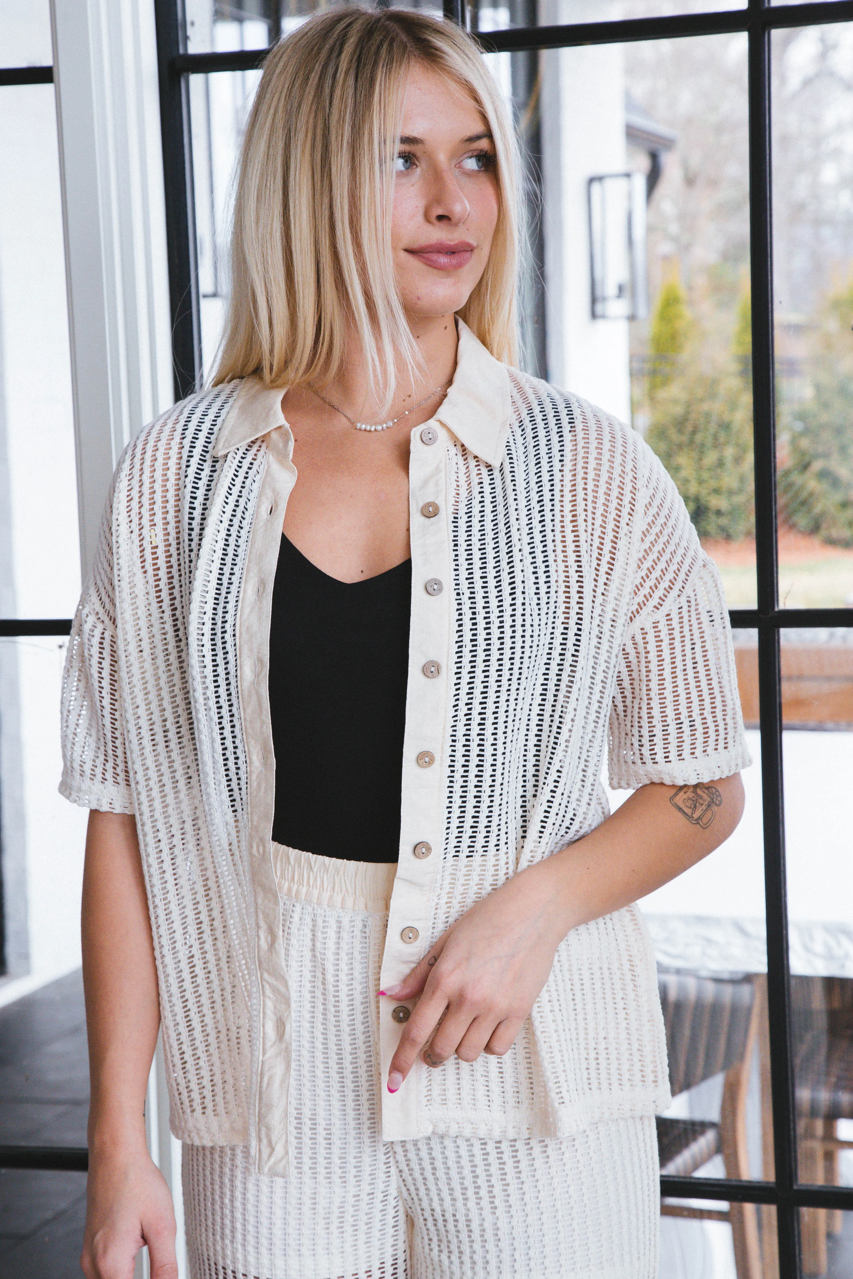Emma Open Knit Top, Natural
