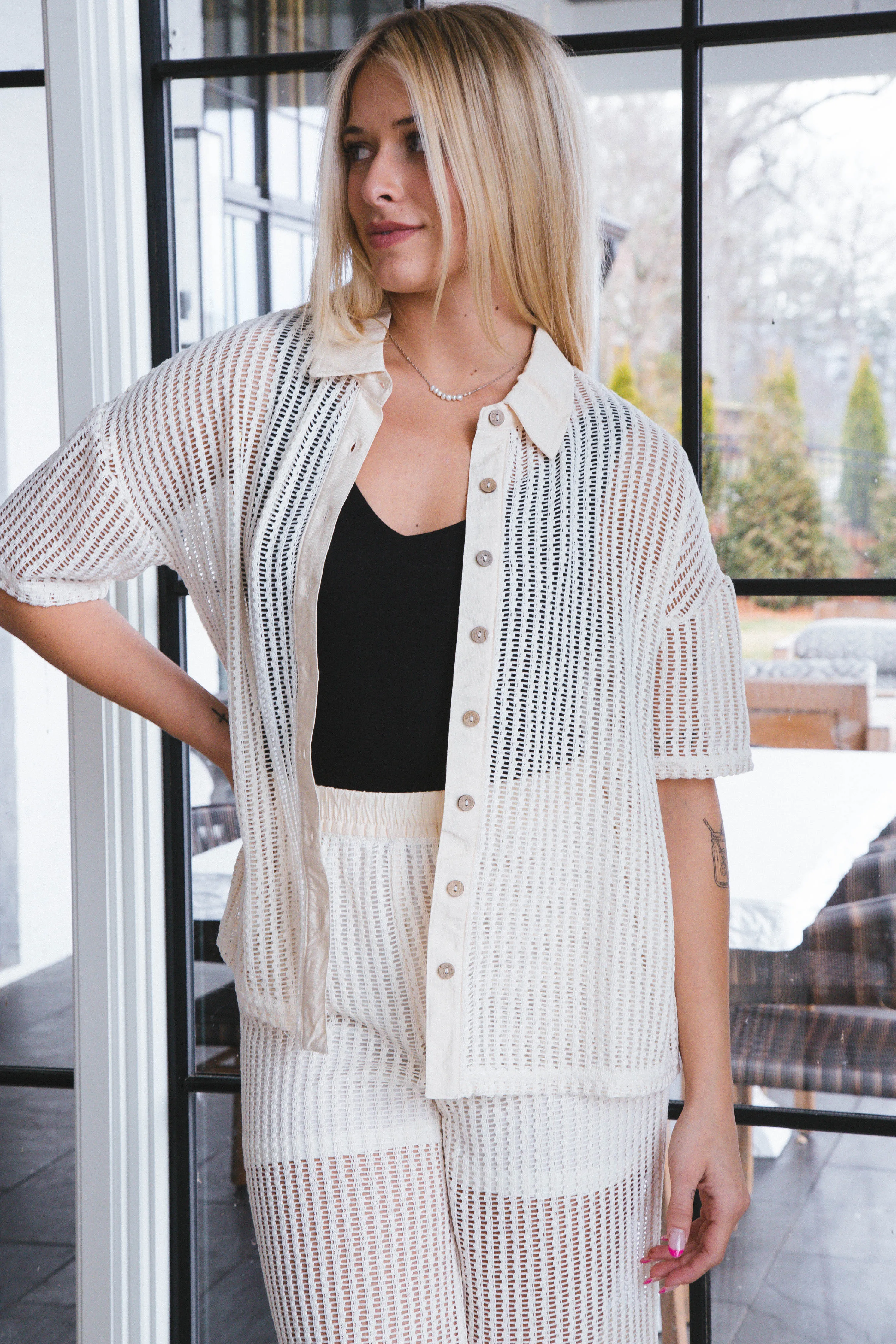 Emma Open Knit Top, Natural