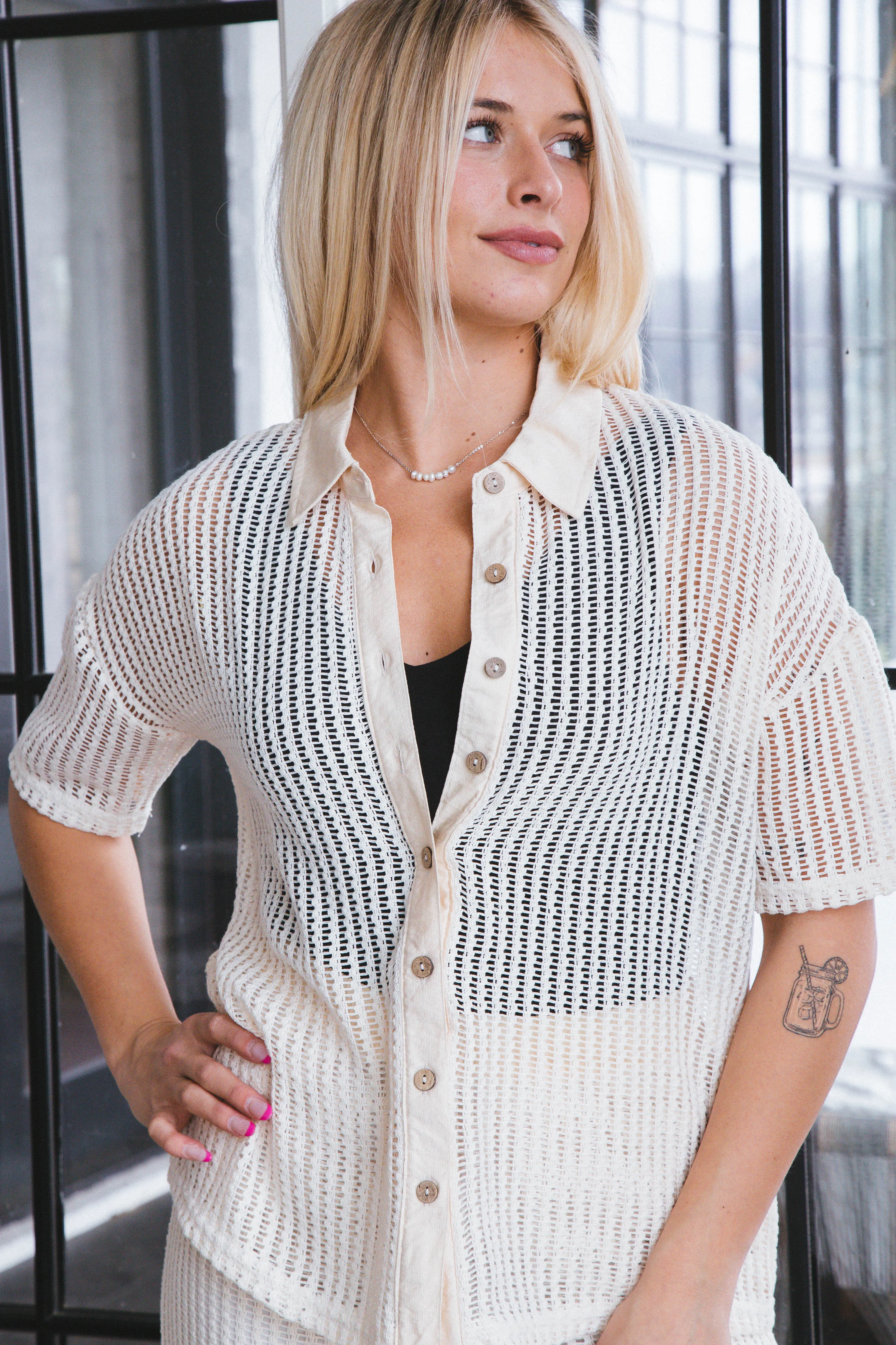 Emma Open Knit Top, Natural
