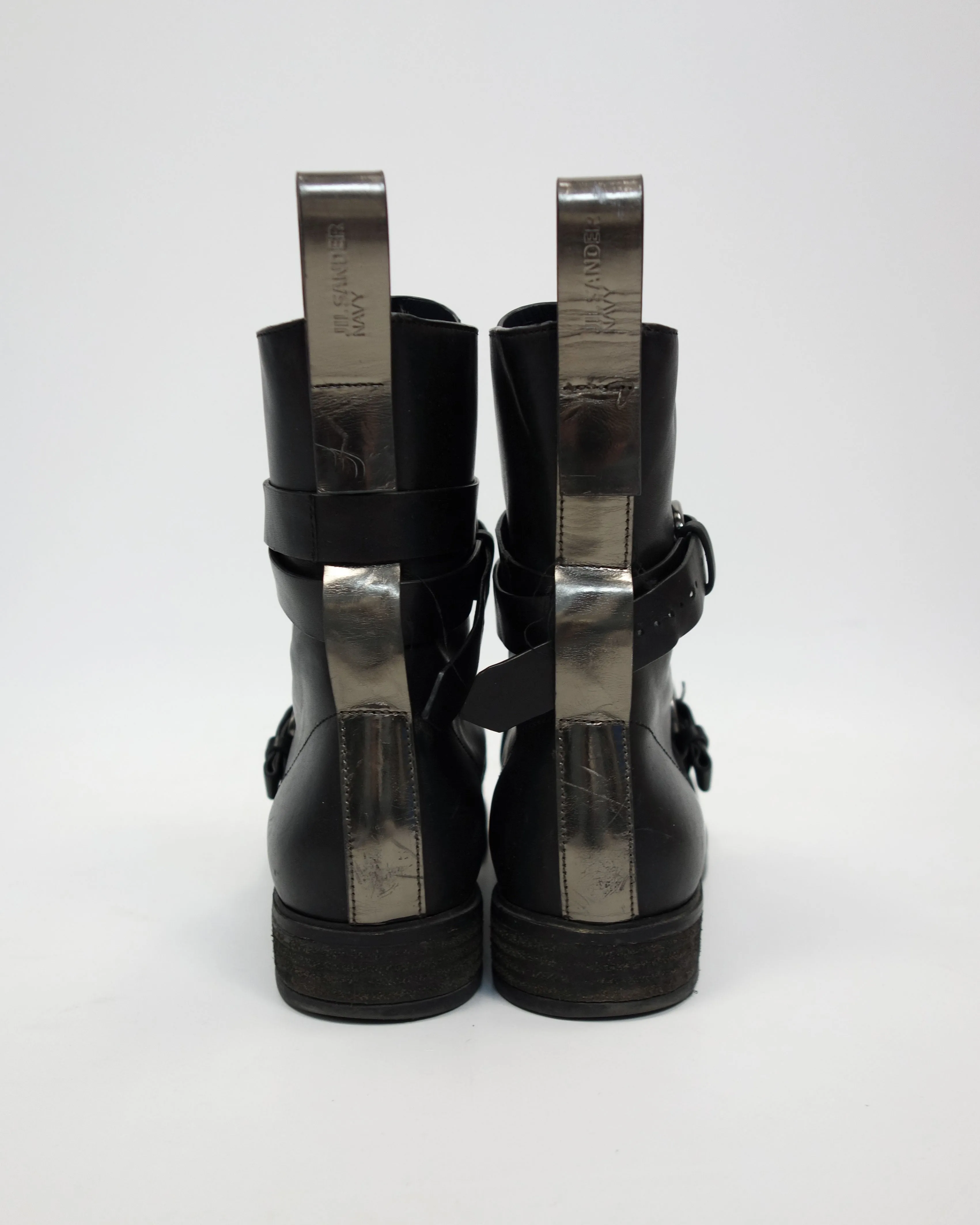 Jil Sander Black Belted Leather Boots 1990's