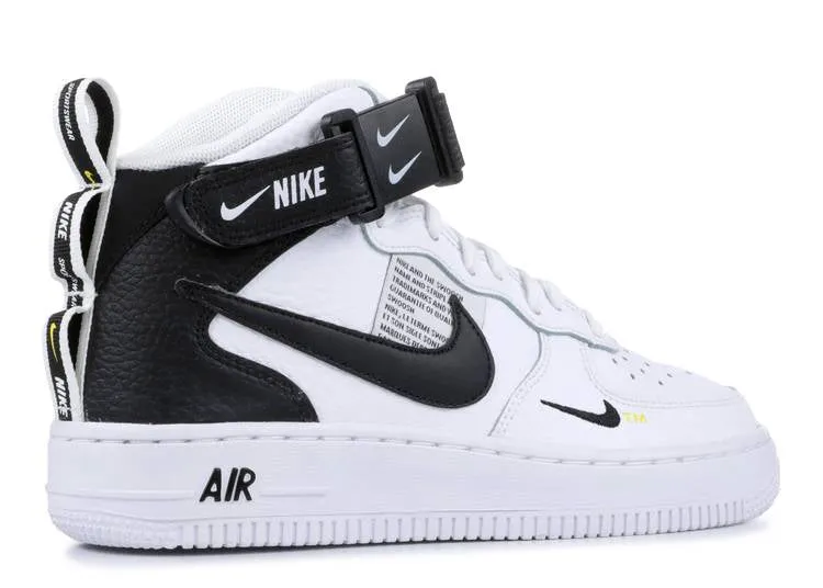 Nike AIR FORCE 1 MID LV8 GS 'WHITE BLACK', white