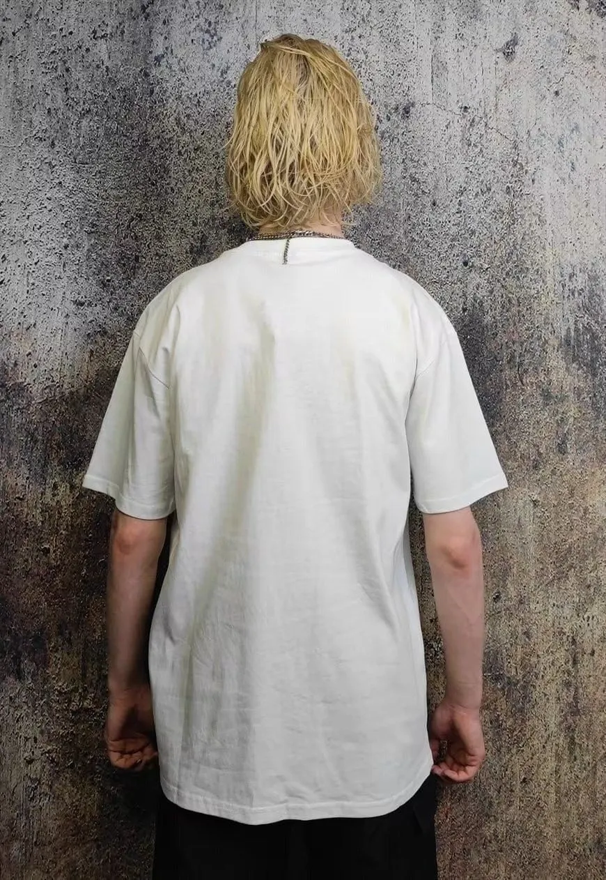 Pirate print t-shirt Y2K sailing tee ship retro top in white