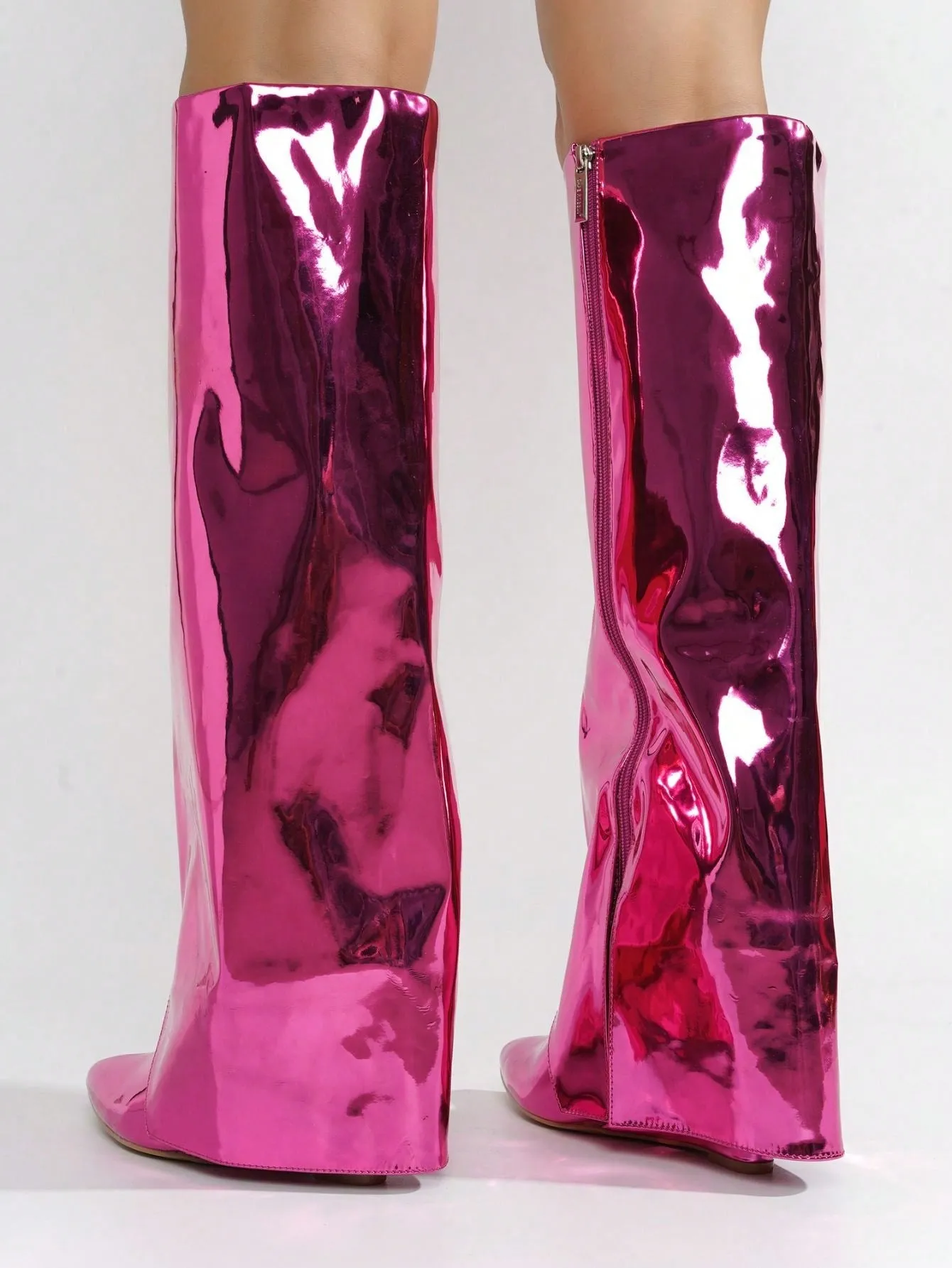 Pointy Toe Metallic Knee-High Boots