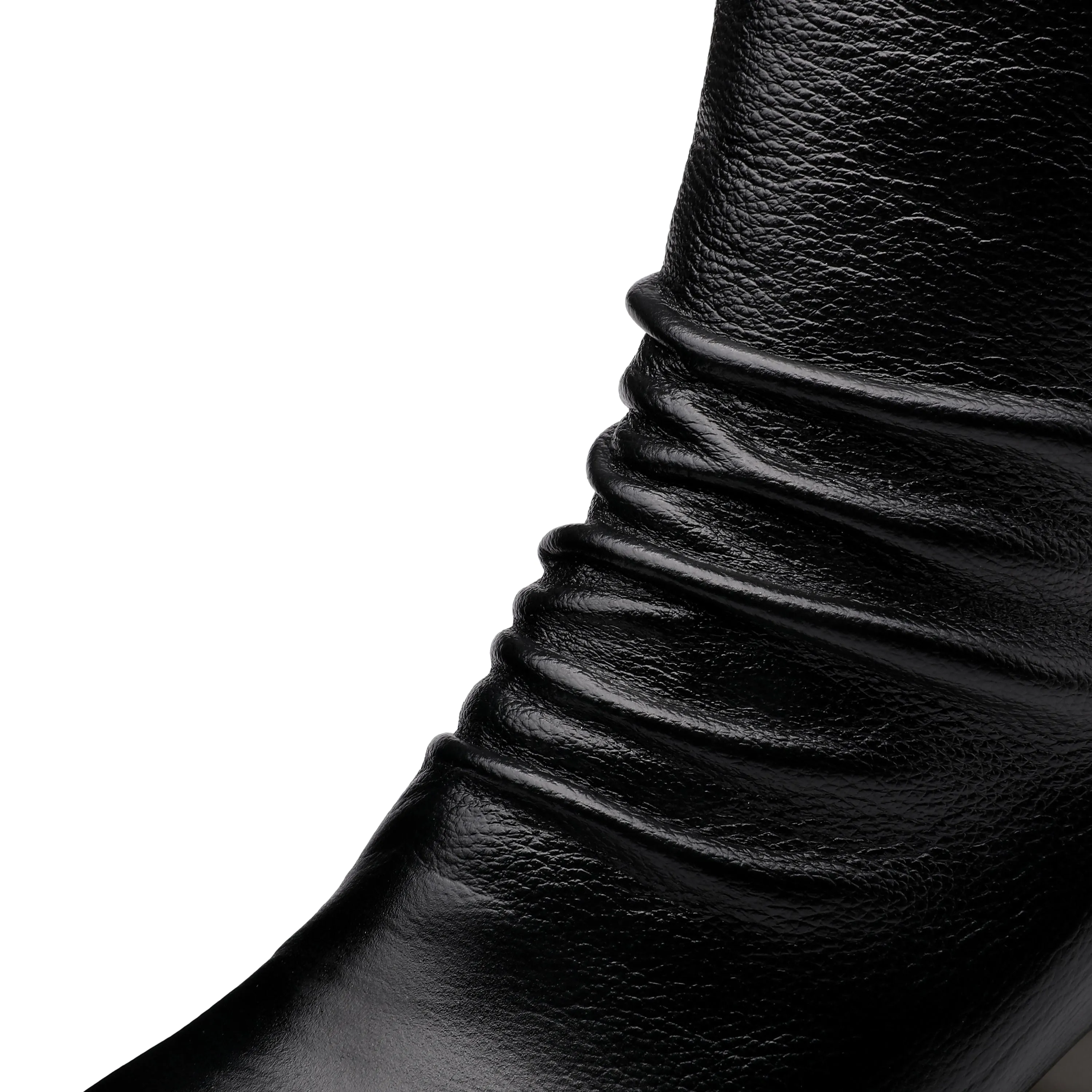 TinaCus Women's Handmade Genuine Leather Pointed Toe Gradient Color Mid Block Heel Back Zip Up Trendy Ruffle Mid-Calf Boots