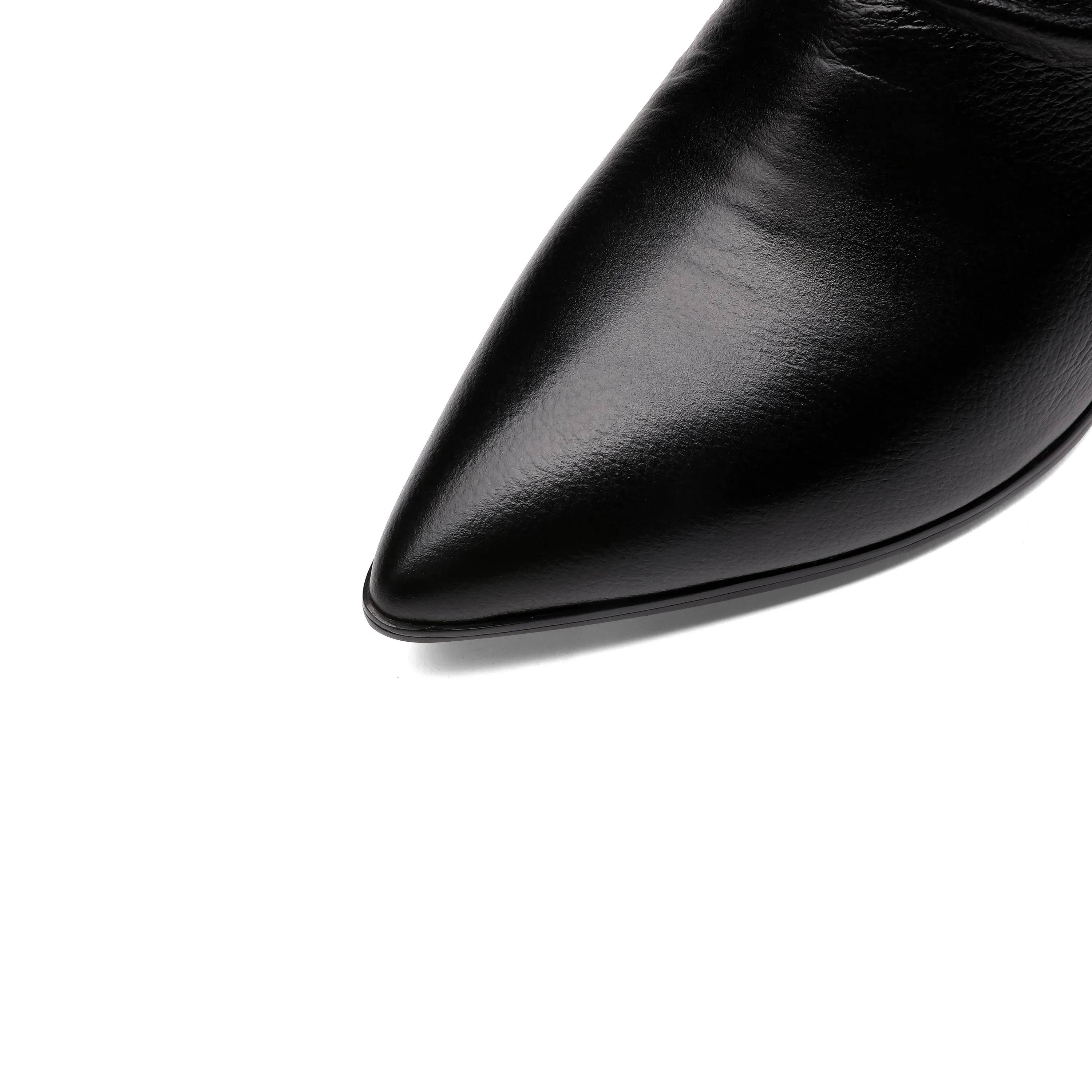 TinaCus Women's Handmade Genuine Leather Pointed Toe Gradient Color Mid Block Heel Back Zip Up Trendy Ruffle Mid-Calf Boots
